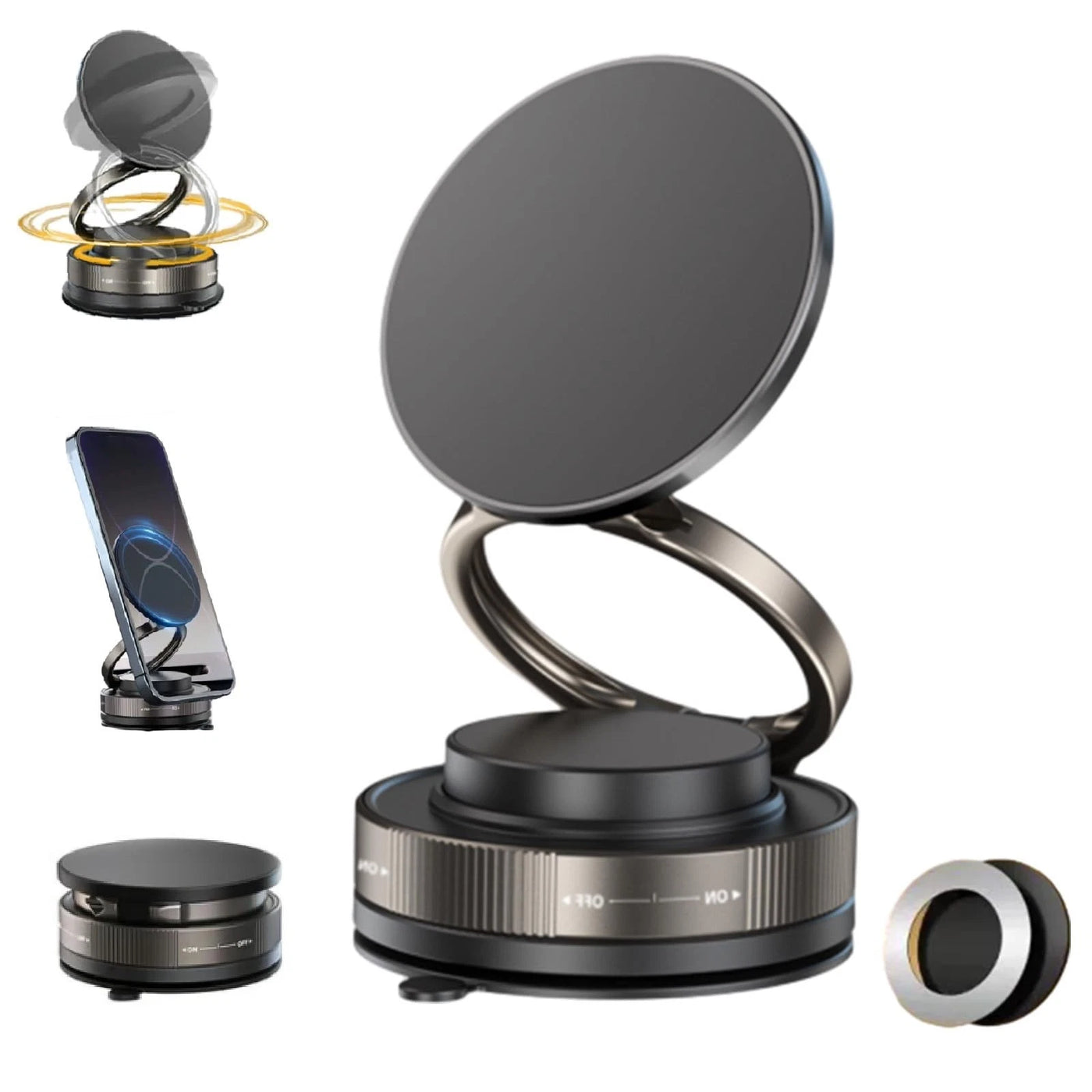 360 Vacuum Strong Magnetic Phone Holder Suction Cup Car Desk Wall Stand Foldable