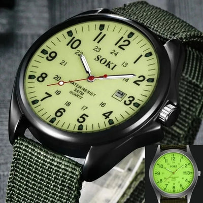 Men's Military Army Luminous 24 Hours Dial Nylon Strap Date Quartz Wrist Watch