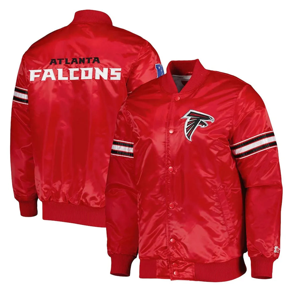Atlanta Falcons Full-Snap Varsity Red Satin Men's Bomber Jacket