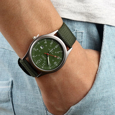Men's Military Army Luminous 24 Hours Dial Nylon Strap Date Quartz Wrist Watch