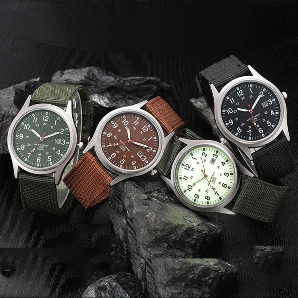 Men's Military Army Luminous 24 Hours Dial Nylon Strap Date Quartz Wrist Watch