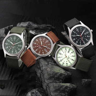 Men's Military Army Luminous 24 Hours Dial Nylon Strap Date Quartz Wrist Watch