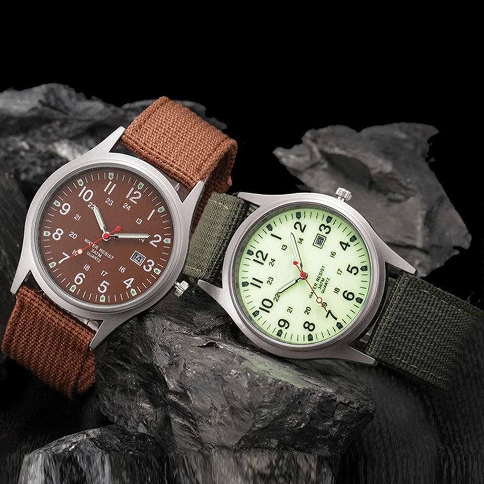 Men's Military Army Luminous 24 Hours Dial Nylon Strap Date Quartz Wrist Watch