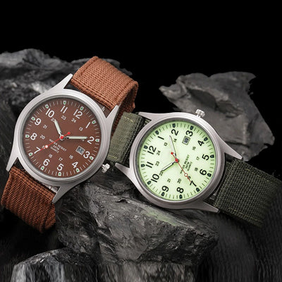 Men's Military Army Luminous 24 Hours Dial Nylon Strap Date Quartz Wrist Watch