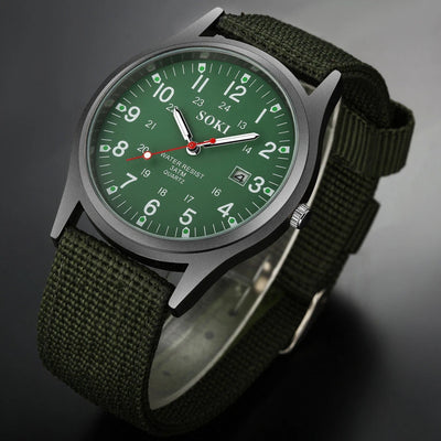 Men's Military Army Luminous 24 Hours Dial Nylon Strap Date Quartz Wrist Watch