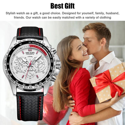 Waterproof Durable MEGIR Men's Stainless Steel Analog Sports Quartz Wrist Watch