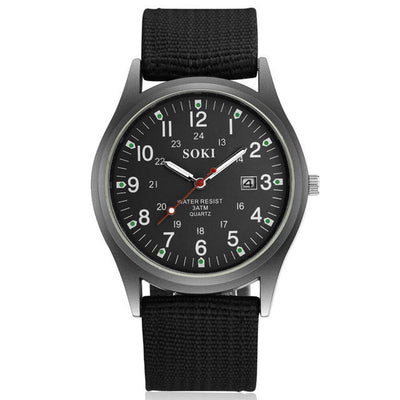 Men's Military Army Luminous 24 Hours Dial Nylon Strap Date Quartz Wrist Watch