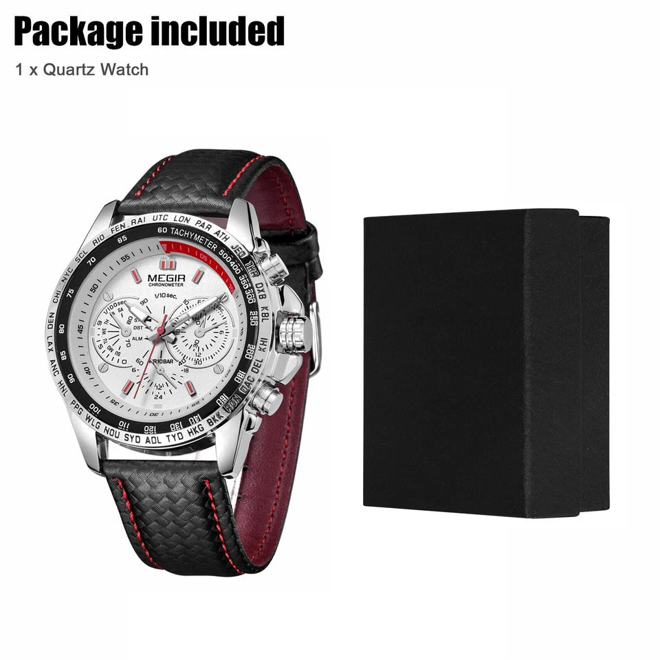 Waterproof Durable MEGIR Men's Stainless Steel Analog Sports Quartz Wrist Watch