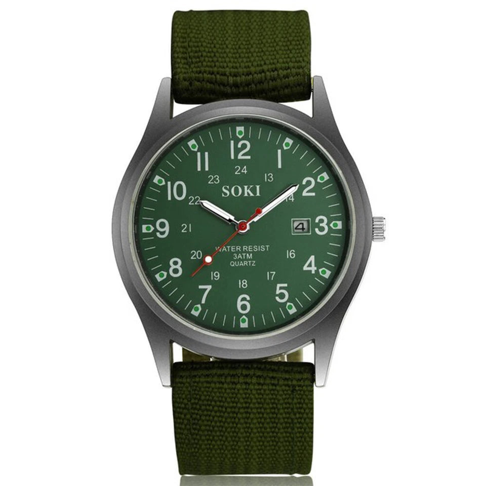 Men's Military Army Luminous 24 Hours Dial Nylon Strap Date Quartz Wrist Watch