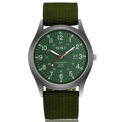 Men's Military Army Luminous 24 Hours Dial Nylon Strap Date Quartz Wrist Watch