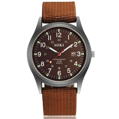 Men's Military Army Luminous 24 Hours Dial Nylon Strap Date Quartz Wrist Watch