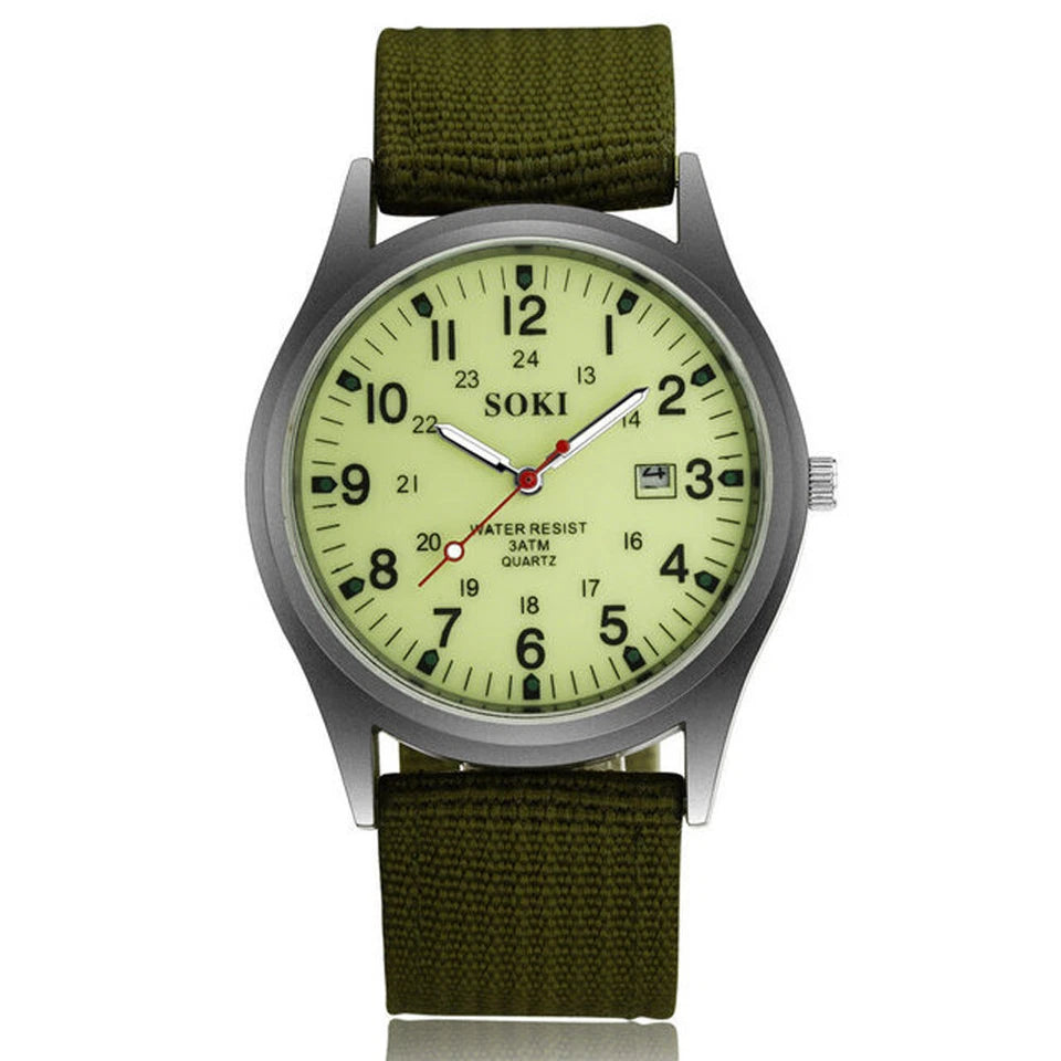 Men's Military Army Luminous 24 Hours Dial Nylon Strap Date Quartz Wrist Watch