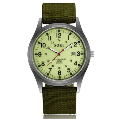 Men's Military Army Luminous 24 Hours Dial Nylon Strap Date Quartz Wrist Watch